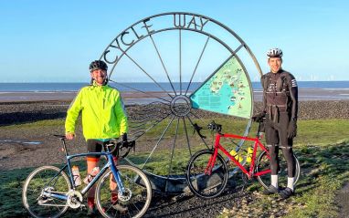 Joseph and Sam setting off on the Bay Cycle Way at Sandy Gap