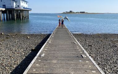 Bay Lines Silk pennants at Roa Island at the pier near Barrow in Furness