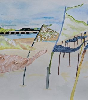 Now here's something to cheer you up on a wet and wild Wednesday!

We were thrilled to receive a selection of watercolour images from Jane Hall of Galgate today from when she visited the #Baylines #BeachofDreams installation at #Arnside last August.
She has captured so beautifully the lovely calming feeling of the #silkpennants billowing gently in the wind with the #viaduct in the background. It evokes the sounds of the #seashanties on the breeze, and the joyous community ceilidh on the #pier with @boombikebourree and @moremusic1 
Thank you so much Jane for brightening our day and bringing back those lovely memories.

If you want to re-live this uplifting community project, don't forget you can enjoy the documentary and read all the community stories in our picture diary. Find the link to the project page in our bio.
@rosaproductions @aliwalkingpretty @kinetikapeople @morecambebaypodcast @mb_partnership @arnsidesilverdalenl @arnsidesailingclub @arnsidebeachhut @arnsidechippy @the_arnside_bore #watercolours #art #artinstallation @tessabunney #morecambebay #arnsideviaduct #kentestuary #coastalart #coastalartist
